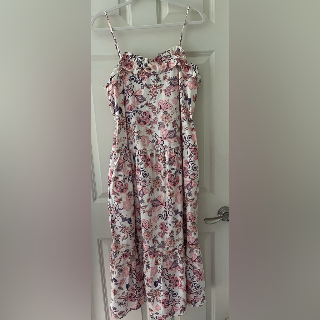 Who What Wear Sleeveless Floral Pastel Tiered Midi Dress Cottagecore Pockets S